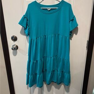 Crown & Ivy Teal Ruffle Sleeve Tunic